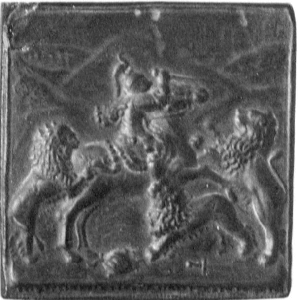 Reiter im Kampf mit drei Löwen