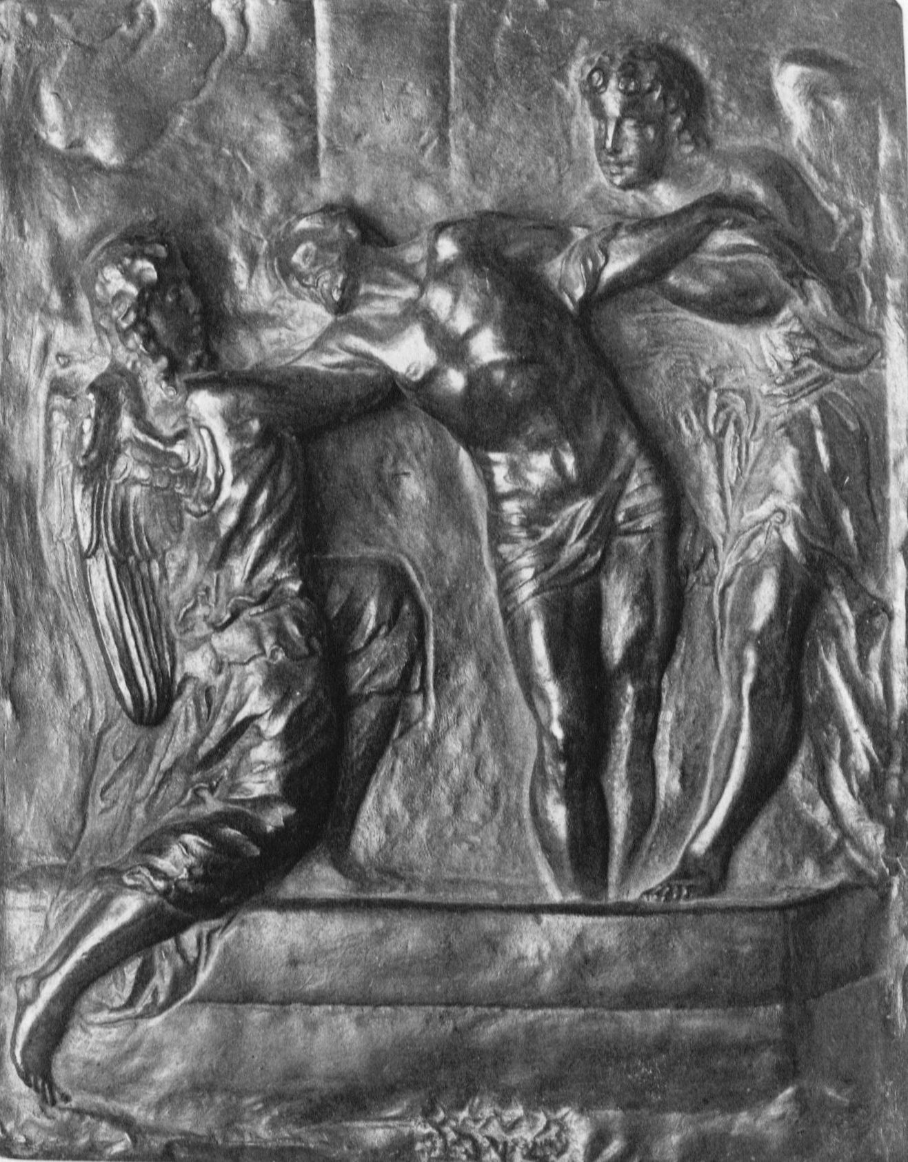 Two Angels Holding Christ's Body